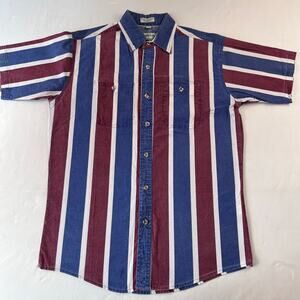 Campus Vintage Western Shirt Boys Size Large 14-16 Red White Blue Button Down